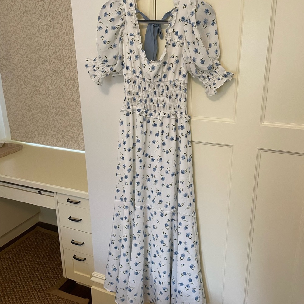 Sister Jane White and Blue Floral Midi Dress